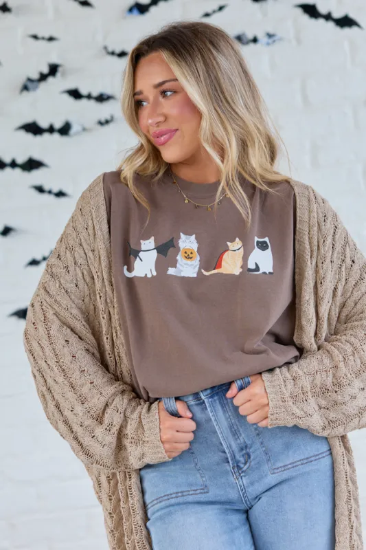 Halloween Cats Brown Graphic Tee made by Pink Lily