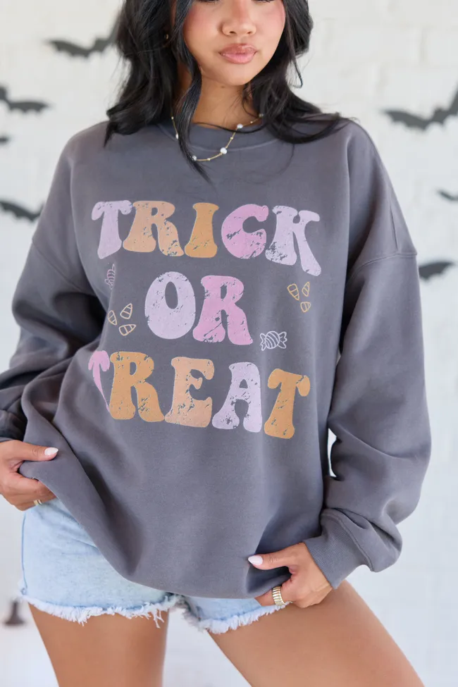Trick or Treat Dark Grey Oversized Graphic Sweatshirt sold by Pink Lily product image thumbnail 2