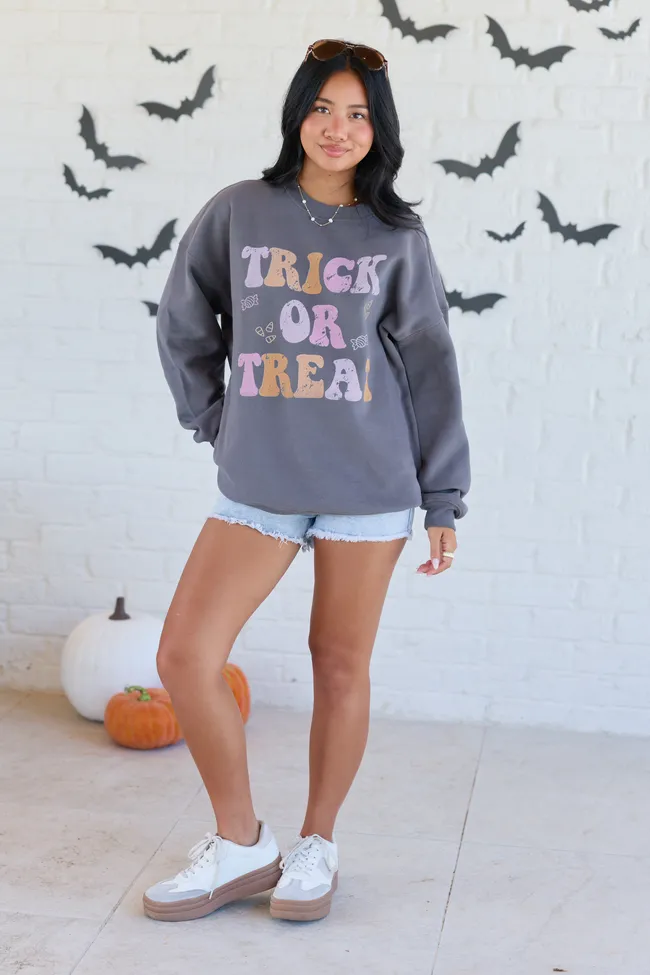 Trick or Treat Dark Grey Oversized Graphic Sweatshirt sold by Pink Lily product image thumbnail 3