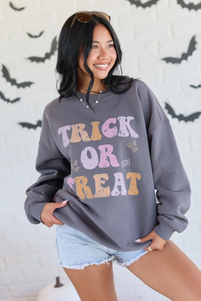 Trick or Treat Dark Grey Oversized Graphic Sweatshirt sold by Pink Lily product image thumbnail 4