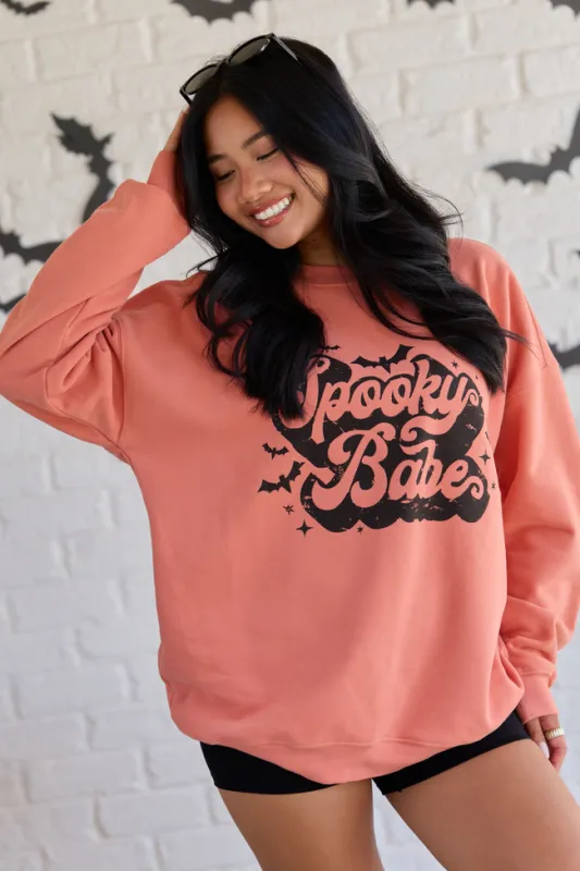 Spooky Babe Light Rust Graphic Sweatshirt made by Pink Lily