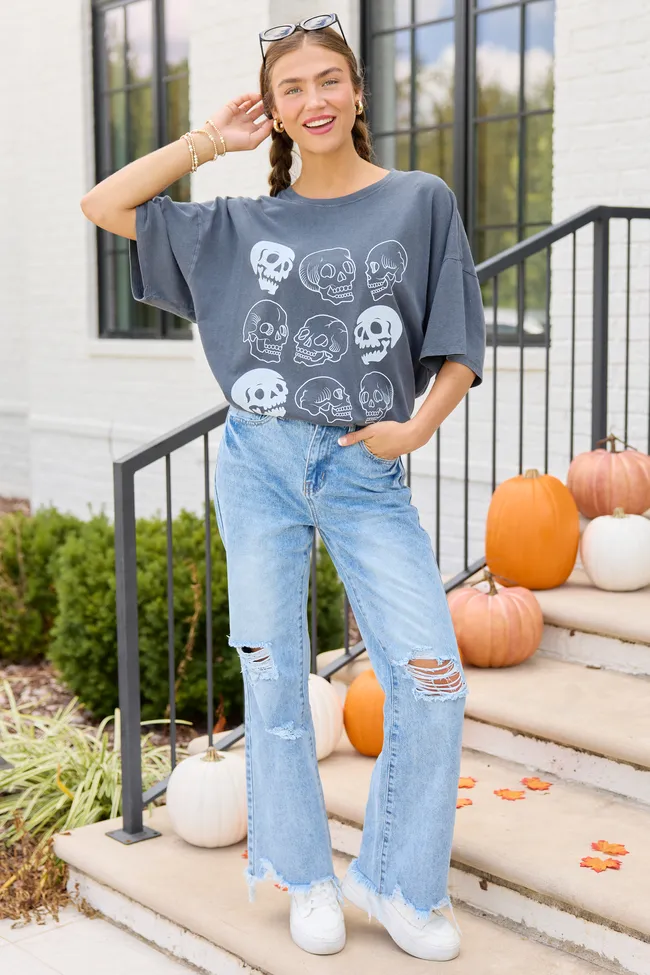 Skulls Charcoal Oversized Graphic Tee sold by Pink Lily product image thumbnail 3