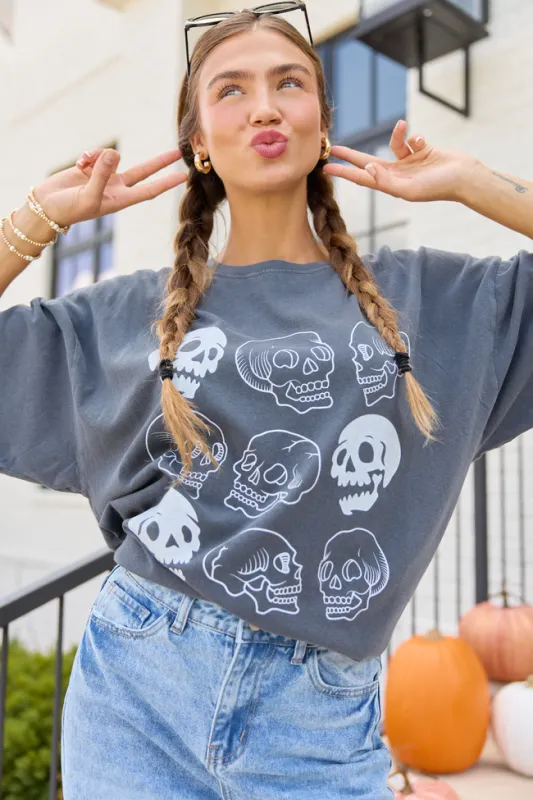 Skulls Charcoal Oversized Graphic Tee made by Pink Lily