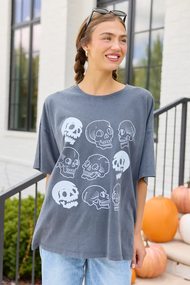 Skulls Charcoal Oversized Graphic Tee sold by Pink Lily product image thumbnail 4