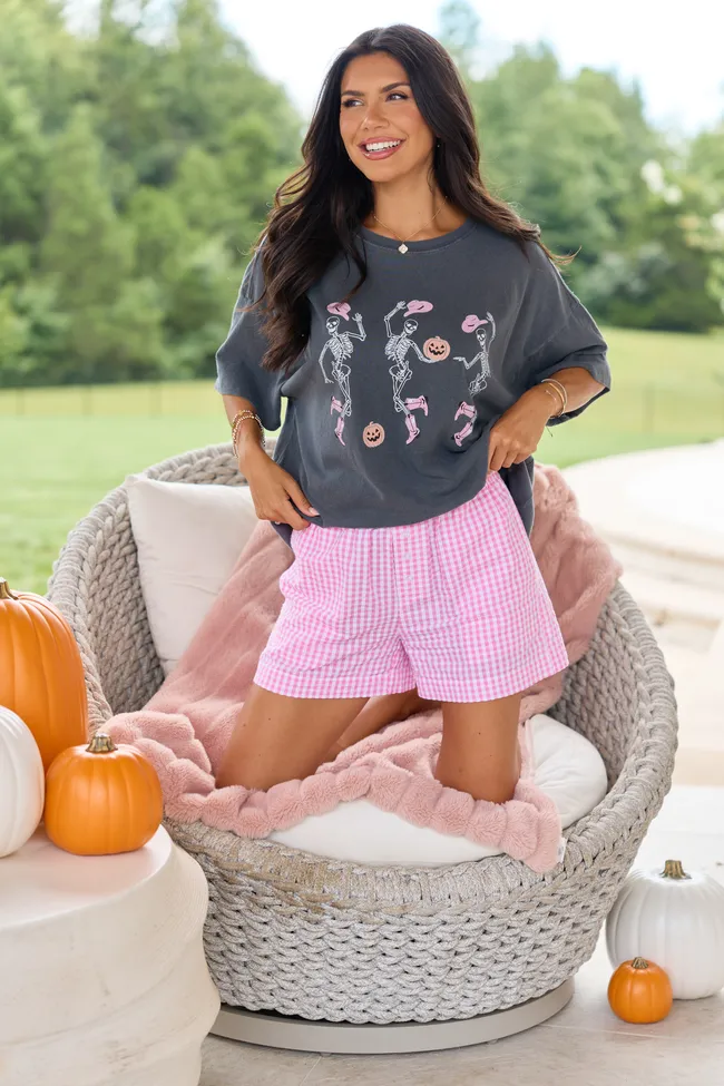 Dancing Skeletons Charcoal Oversized Graphic Tee sold by Pink Lily