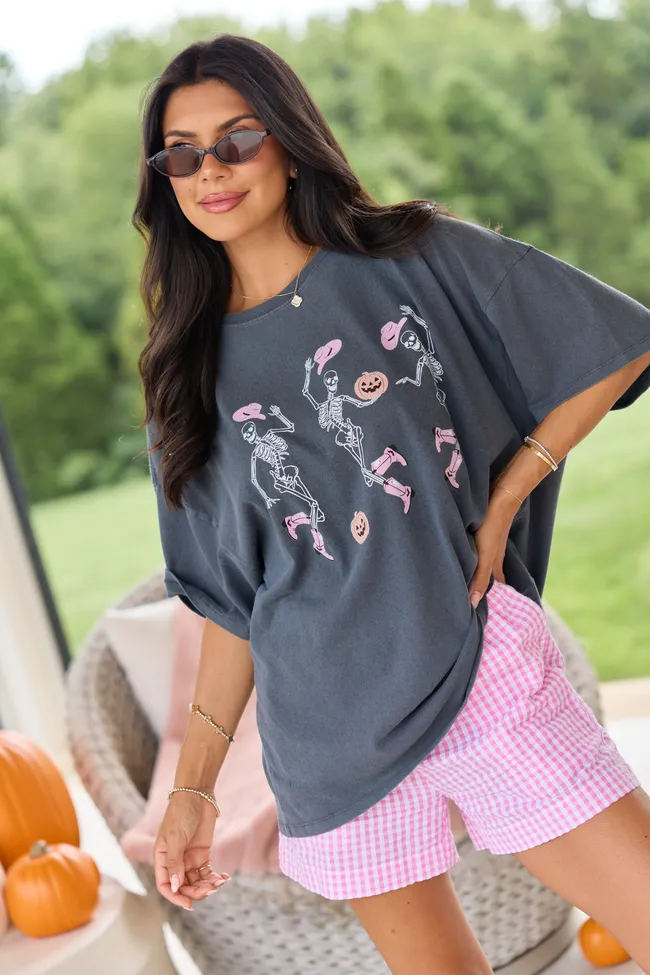 Dancing Skeletons Charcoal Oversized Graphic Tee sold by Pink Lily product image thumbnail 4