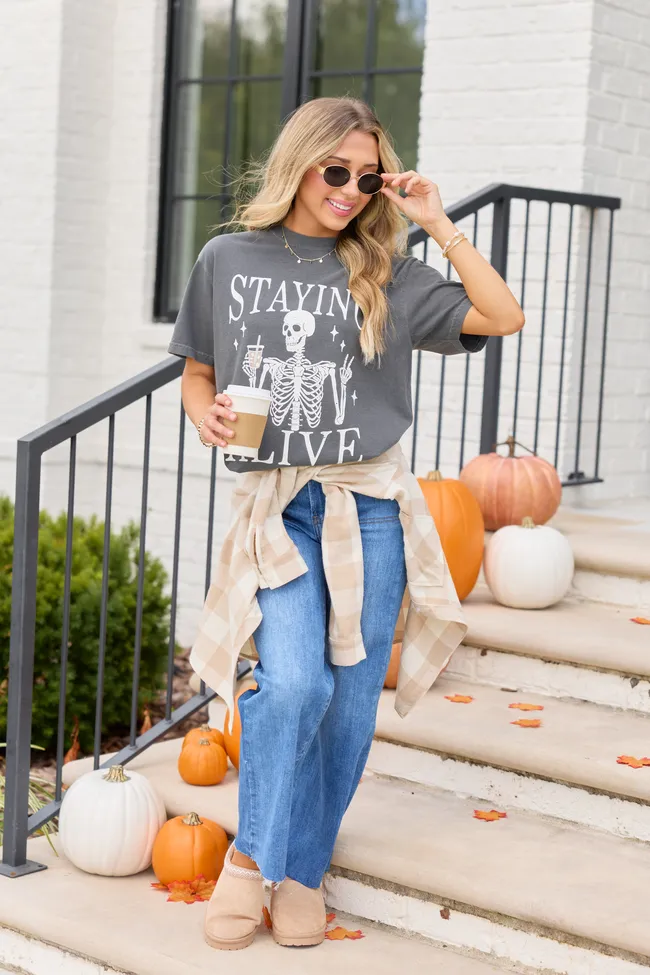 Staying Alive Dark Grey Graphic Tee sold by Pink Lily product image thumbnail 3
