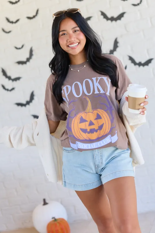 Spooky Social Club Brown Graphic Tee made by Pink Lily