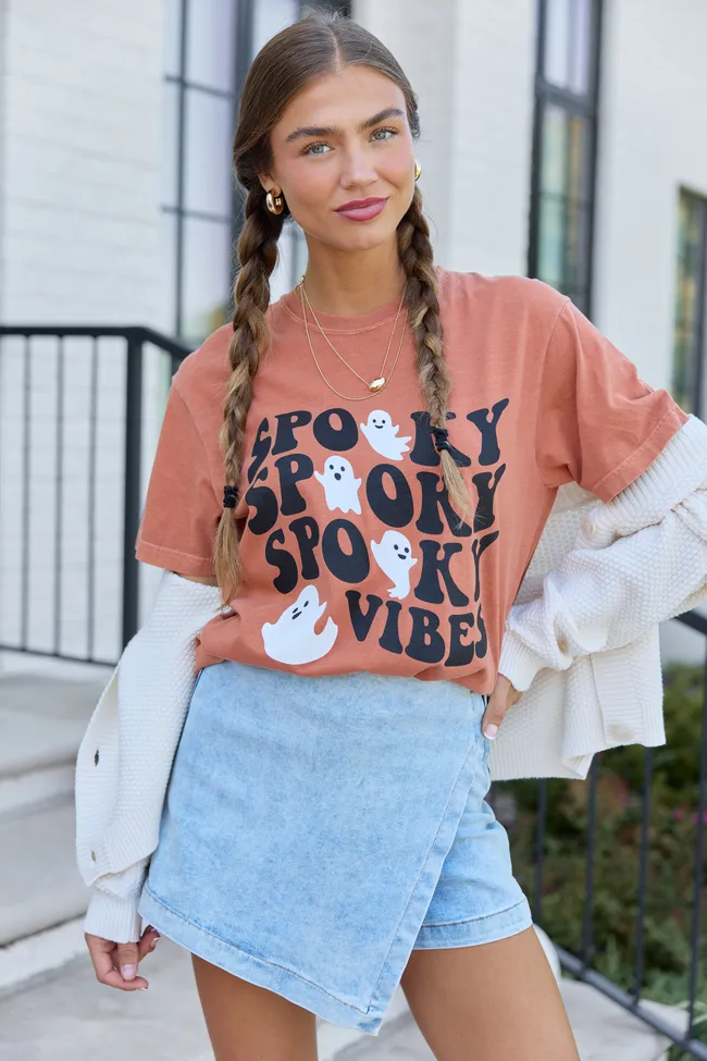 Spooky Vibes Ghost Rust Graphic Tee sold by Pink Lily product image thumbnail 3
