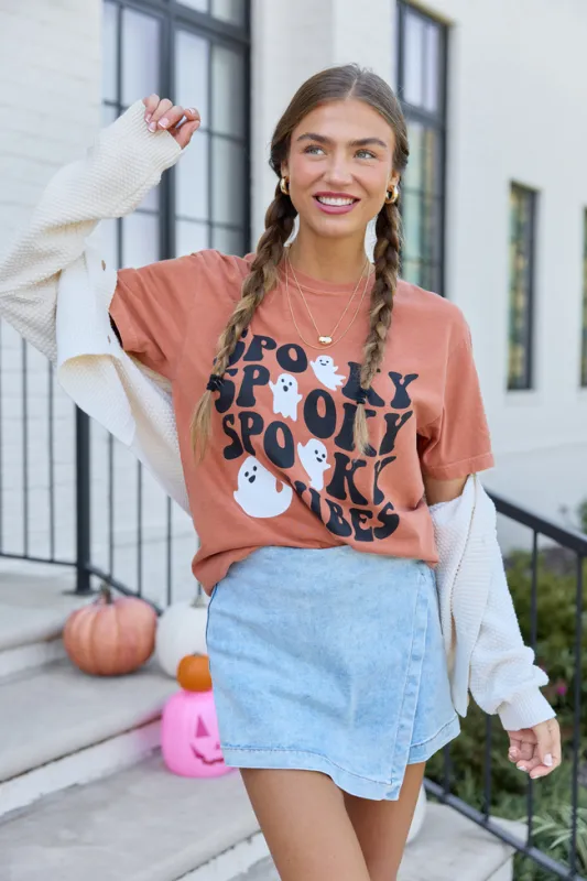 Spooky Vibes Ghost Rust Graphic Tee made by Pink Lily
