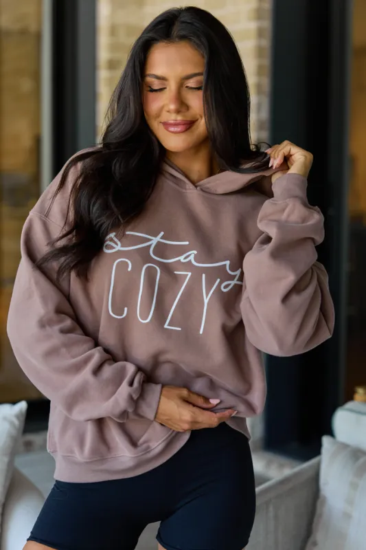 Stay Cozy Mocha Graphic Hoodie made by Pink Lily