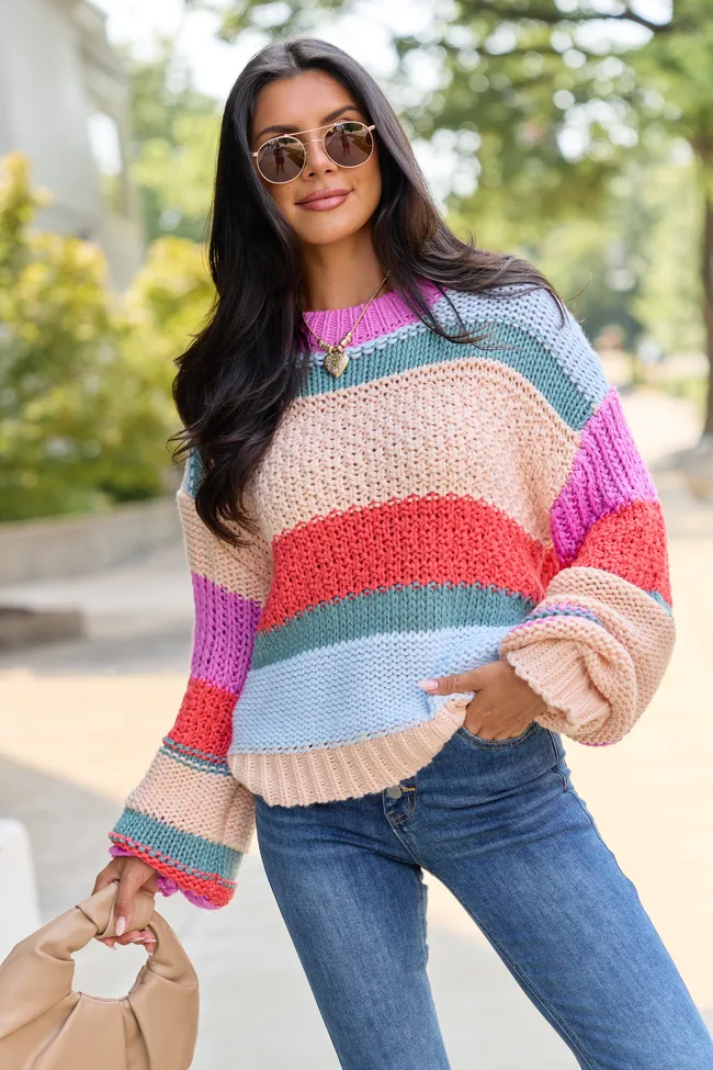 Good Things Ahead Multi Striped Crew Neck Sweater sold by Pink Lily product image thumbnail 3