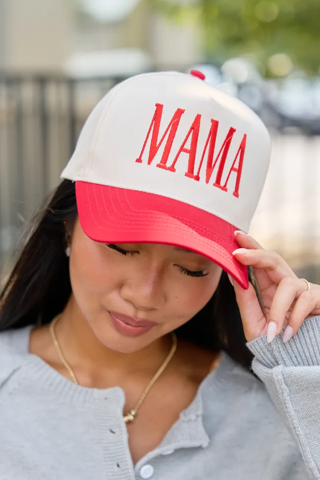 Mama Natural/Red Embroidered Trucker Hat sold by Pink Lily