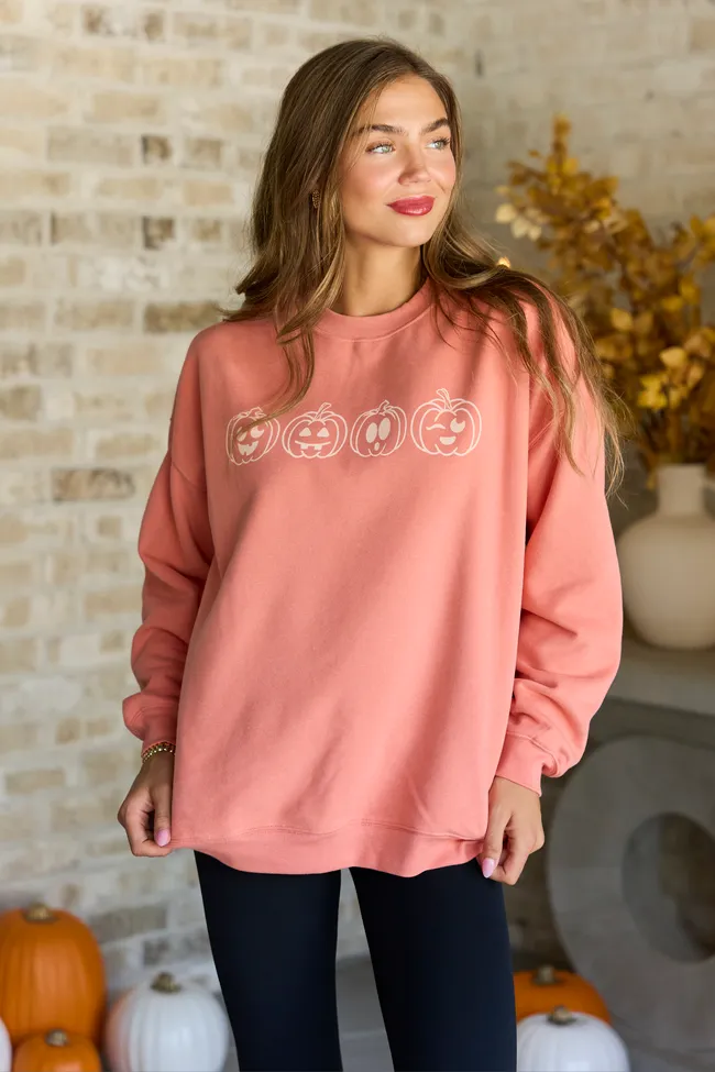 Pumpkin Faces Light Rust Graphic Sweatshirt sold by Pink Lily product image thumbnail 3
