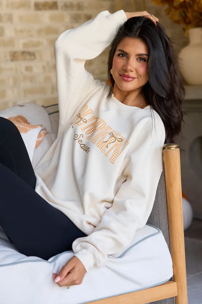 Pumpkin Season Plaid Cream Oversized Graphic Sweatshirt sold by Pink Lily product image thumbnail 2