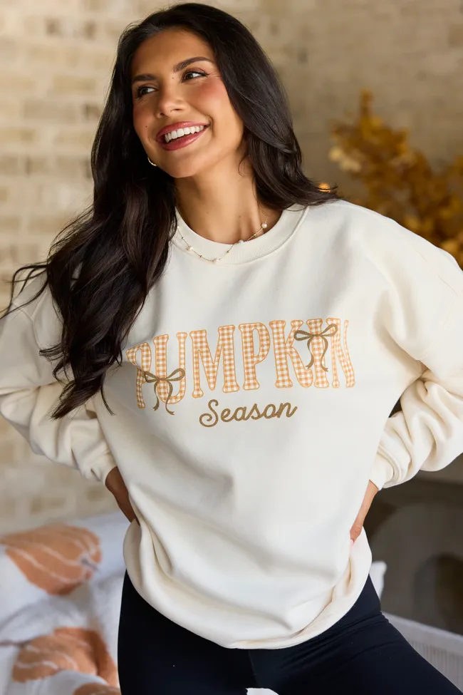 Pumpkin Season Plaid Cream Oversized Graphic Sweatshirt sold by Pink Lily product image thumbnail 3