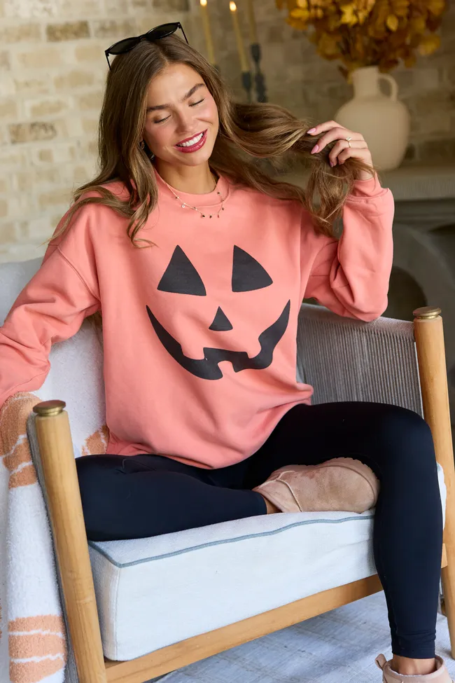 Pumpkin Face Light Rust Oversized Graphic Sweatshirt sold by Pink Lily product image thumbnail 3