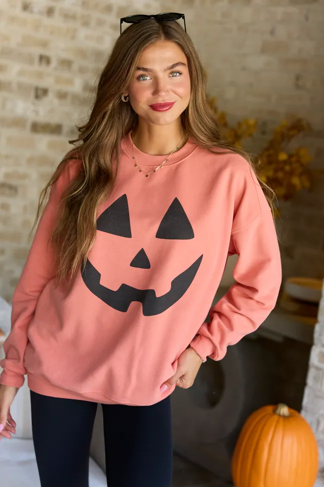 Pumpkin Face Light Rust Oversized Graphic Sweatshirt sold by Pink Lily product image thumbnail 4