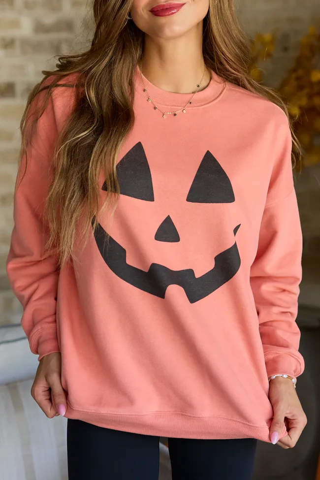 Pumpkin Face Light Rust Oversized Graphic Sweatshirt sold by Pink Lily product image thumbnail 2