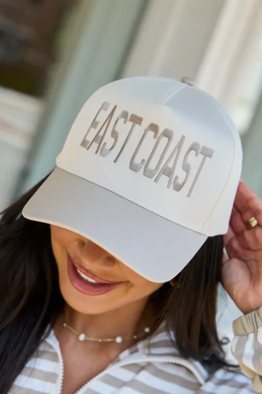 East Coast Natural/Khaki Embroidered Trucker Hat made by Pink Lily