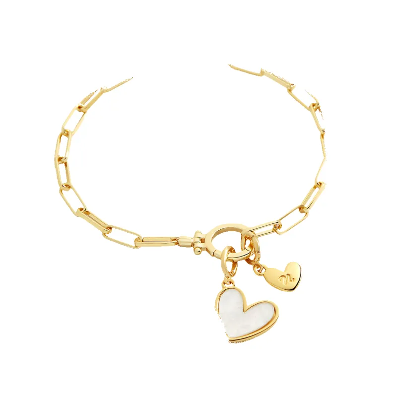 Mother Of Pearl Initial Heart Charm Bracelet made by Pink Lily
