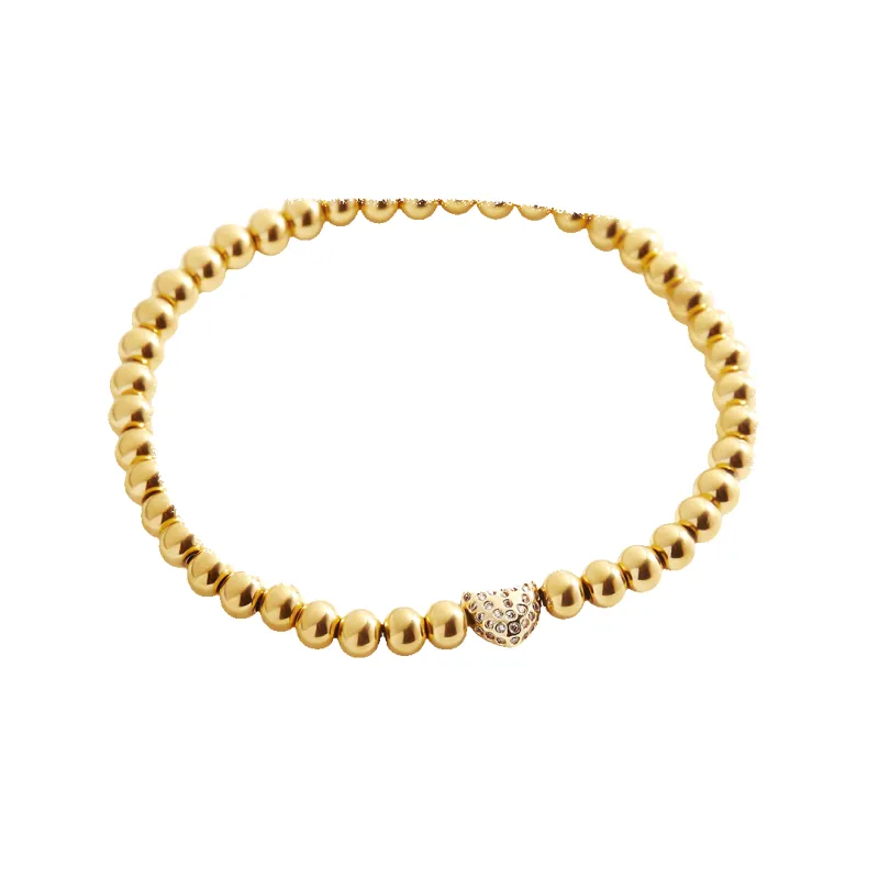 Pave Heart Gold Beaded Bracelet made by Pink Lily