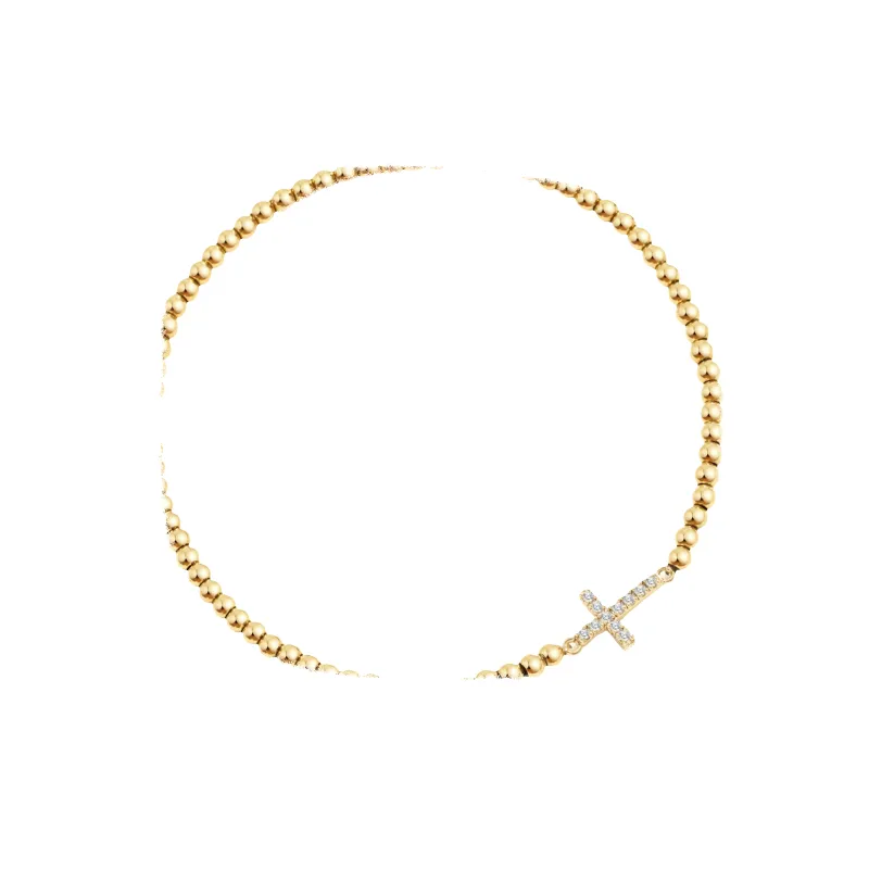 Gold Beaded Cross Stretch Bracelet made by Pink Lily