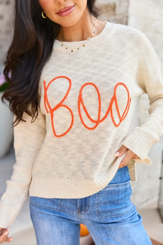 Boo & Beloved Sweater Beige/Orange made by Pink Lily