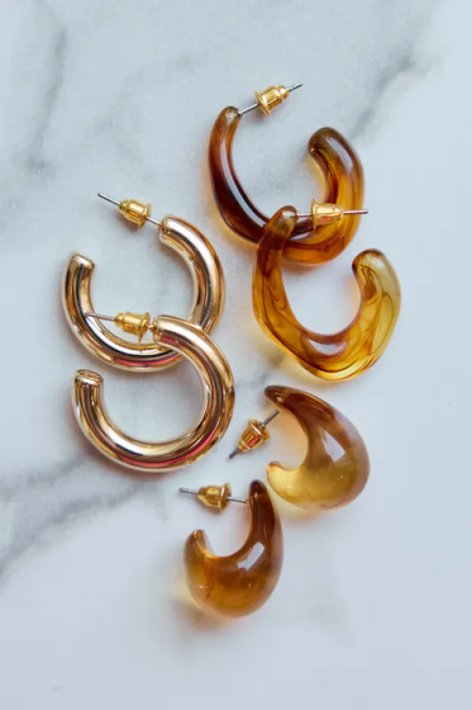 The Tortoise Edit Resin & Gold Hoop 3 Pack made by Fame Accessories