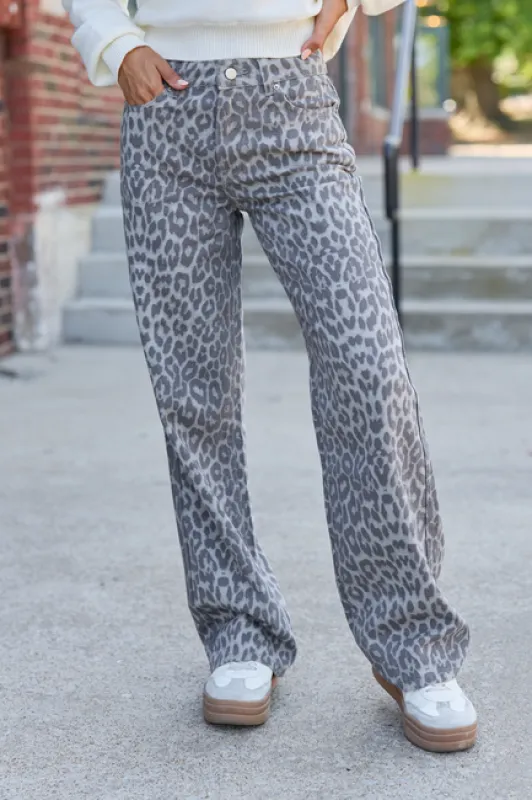 Wild About You Leopard Wide Leg Jeans made by Pink Lily