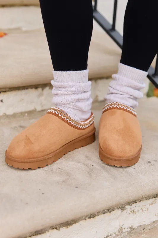 For The Moment Tan Slip-On Booties SALE made by Pink Lily