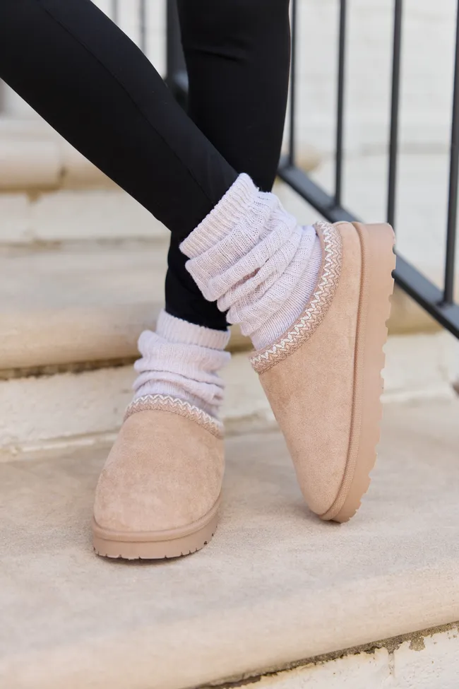 For The Moment Sand Slip-On Booties sold by Pink Lily