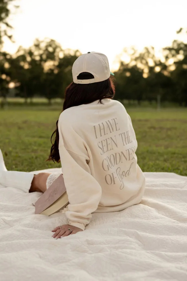 I Have Seen The Goodness of God Cream Graphic Sweatshirt Heather Demers X Pink Lily sold by Pink Lily