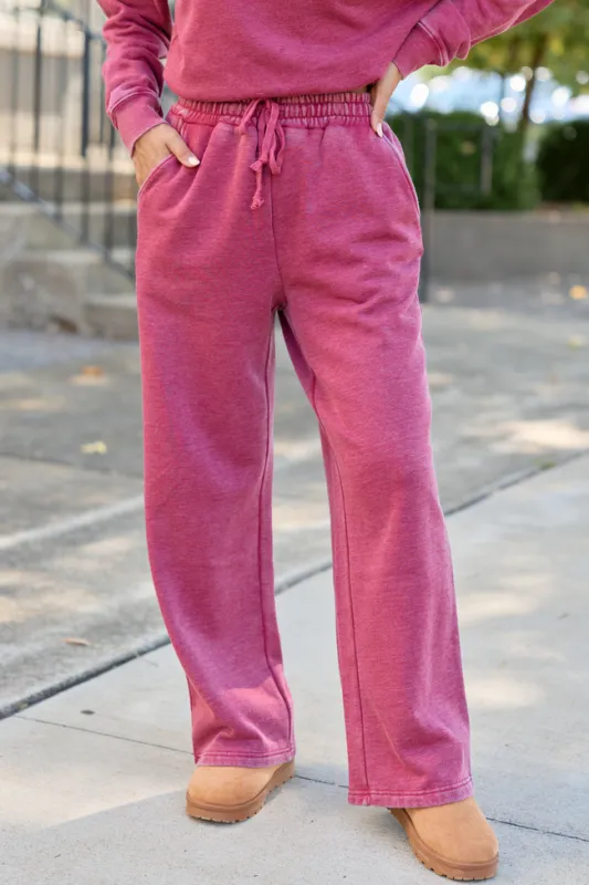 Learn As You Go Burgundy Sweatpants made by Pink Lily
