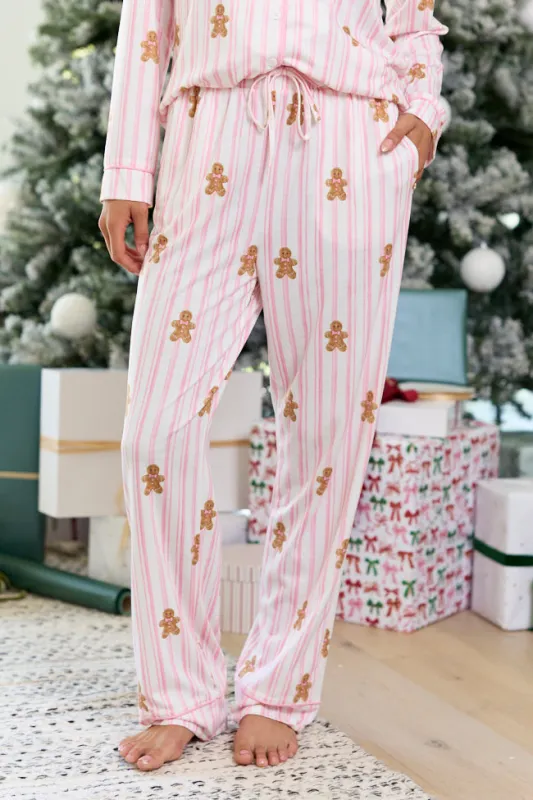 Cozy Crush Lightweight Pajama Pants - Gingerbread Stripe made by Pink Lily