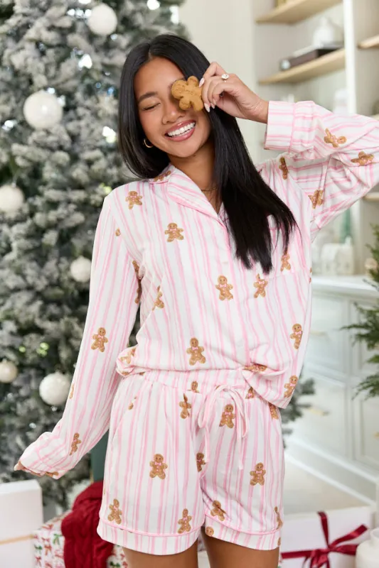 Cozy Crush Lightweight Long Sleeve Pajama Top - Gingerbread Stripes made by Pink Lily