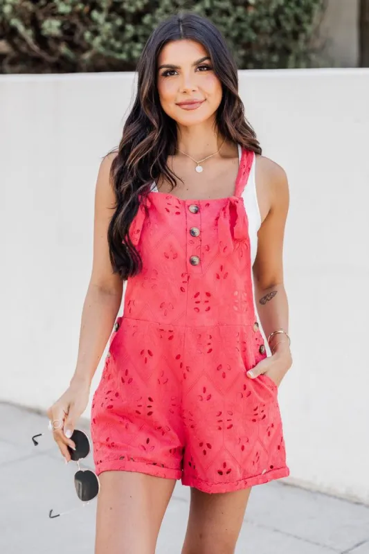 Pretty In Pink Hot Pink Eyelet Short Overalls FINAL SALE sold by Pink Lily