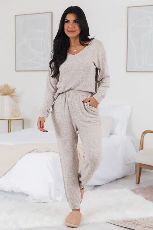 You Promised Taupe Brushed Lounge Set sold by Pink Lily