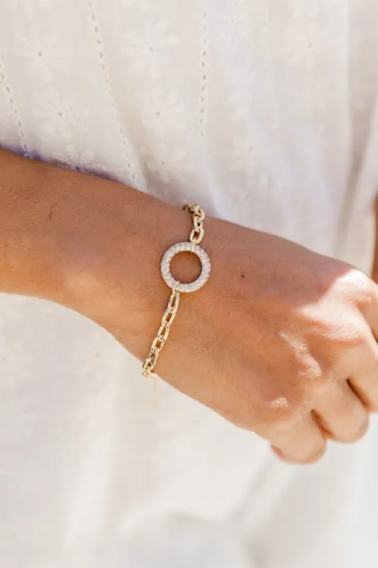 Enlighten Me Gold Rhinestone Circle Detail Bracelet sold by Pink Lily