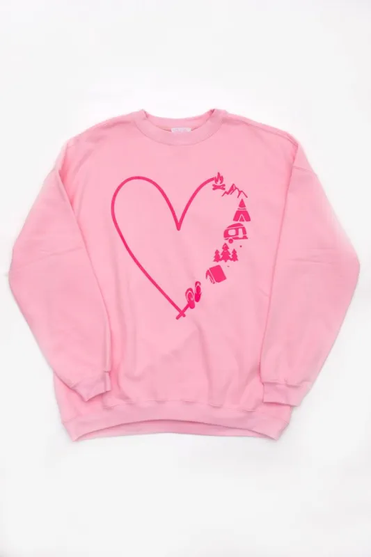 Camping Life Light Pink Oversized Graphic Sweatshirt sold by Pink Lily