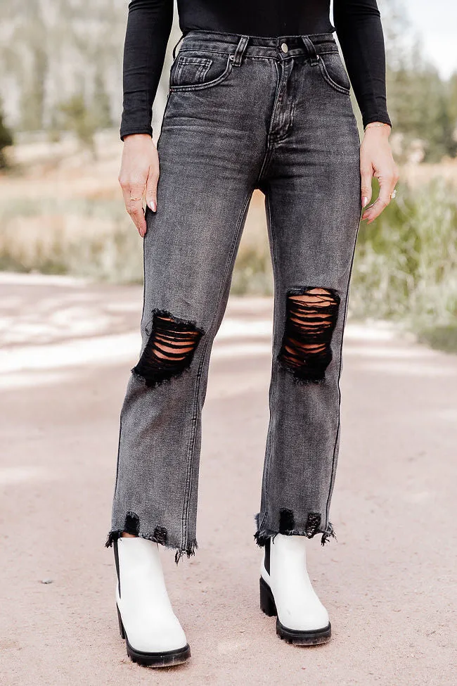 Piney River Black Distressed Straight Leg Jeans sold by Pink Lily