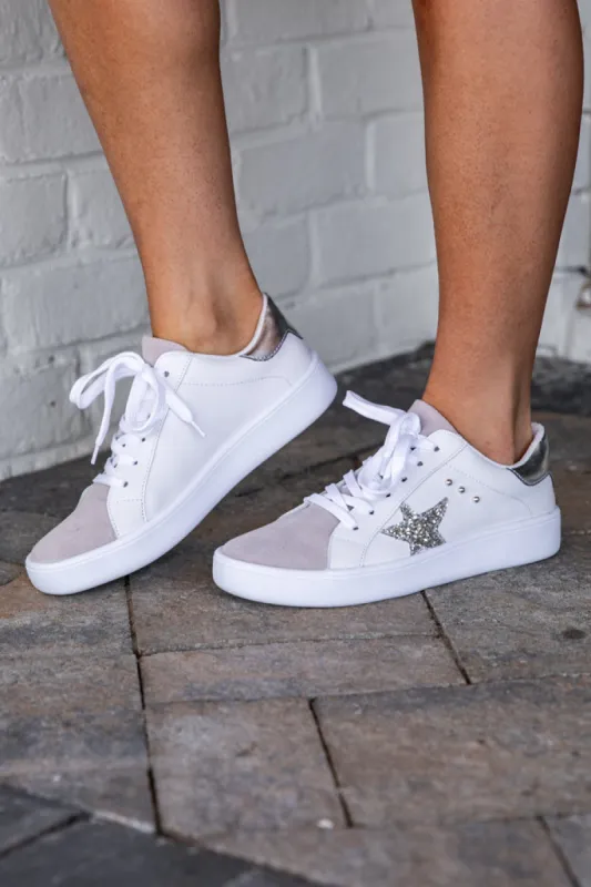 Lindsay White and Silver Studded Star Sneakers FINAL SALE sold by Pink Lily