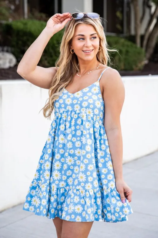 Keep Blooming Blue Floral Mini Dress sold by Pink Lily