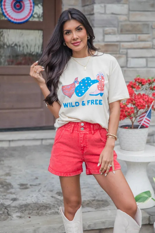 Wild and Free Ivory Oversized Graphic Tee sold by Pink Lily