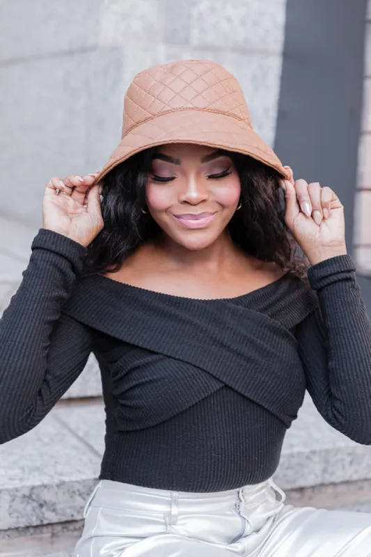 Quilted Camel Leather Bucket Hat FINAL SALE sold by Pink Lily