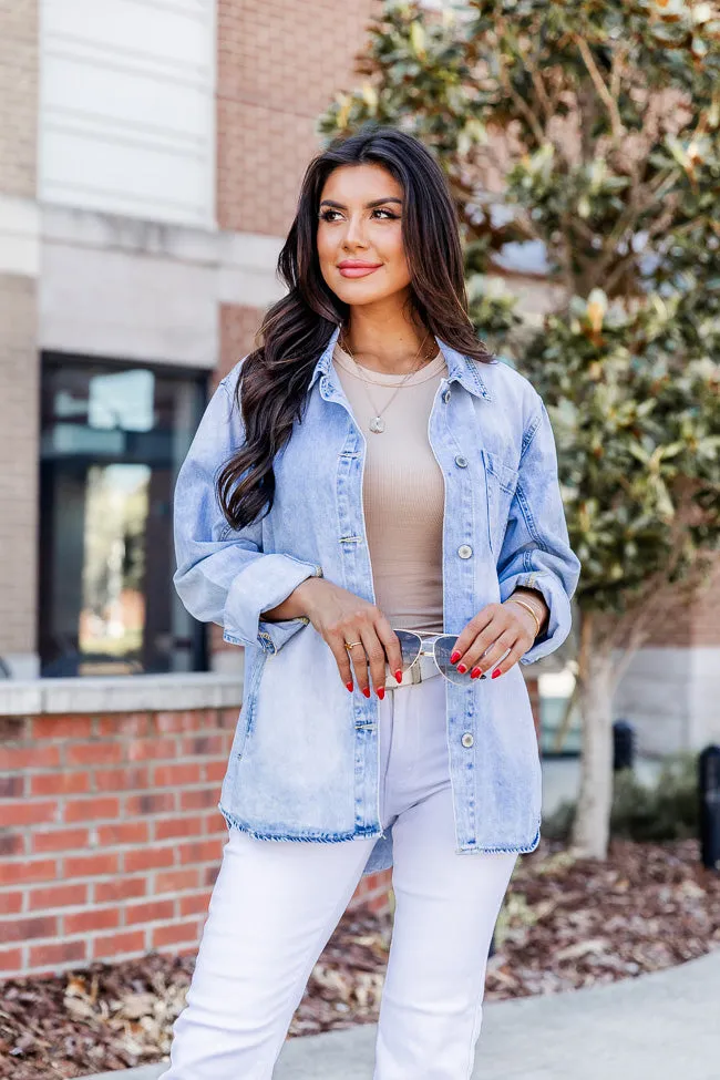 Need A Conversation Light Blue Acid Wash Denim Shacket FINAL SALE sold by Pink Lily product image thumbnail 2