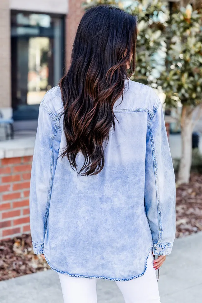 Need A Conversation Light Blue Acid Wash Denim Shacket FINAL SALE sold by Pink Lily product image thumbnail 5