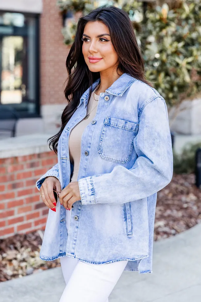 Need A Conversation Light Blue Acid Wash Denim Shacket FINAL SALE sold by Pink Lily product image thumbnail 4