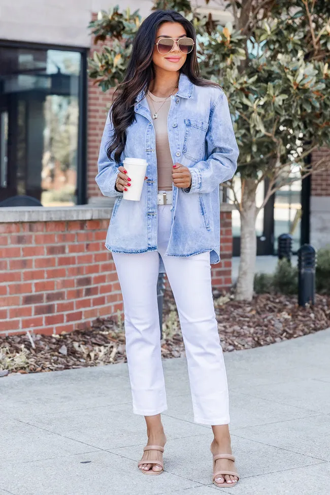 Need A Conversation Light Blue Acid Wash Denim Shacket FINAL SALE sold by Pink Lily product image thumbnail 3