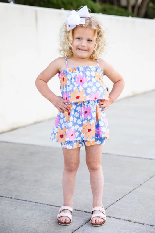 Tossing Petals Girls Retro Floral Romper sold by Pink Lily
